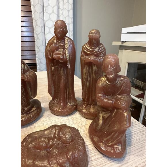 Vintage SolidWax Nativity Set Crèche Gold Wash MidCentury Christmas Decor - Picture 4 of 6